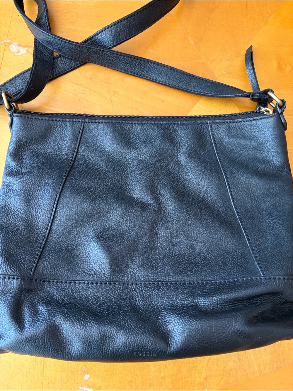 Fossil Black Pebbled Leather Crossbody Shoulder Bag
